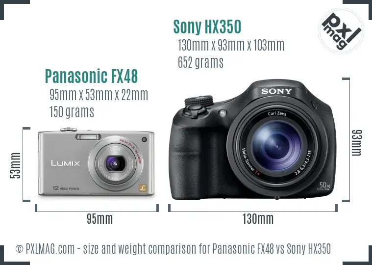 Panasonic FX48 vs Sony HX350 size comparison