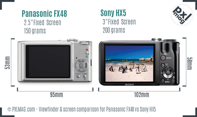 Panasonic FX48 vs Sony HX5 Screen and Viewfinder comparison