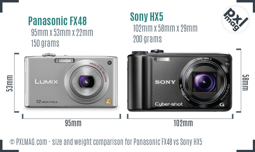 Panasonic FX48 vs Sony HX5 size comparison Panasonic FX48 vs Sony HX5 size comparison