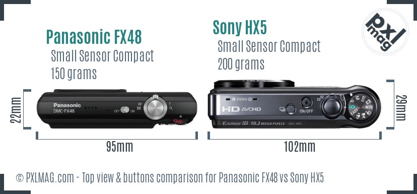 Panasonic FX48 vs Sony HX5 top view buttons comparison