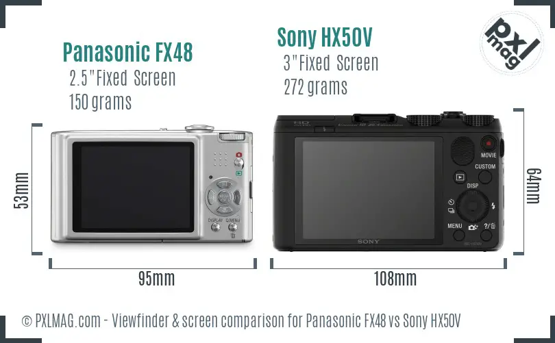 Panasonic FX48 vs Sony HX50V Screen and Viewfinder comparison