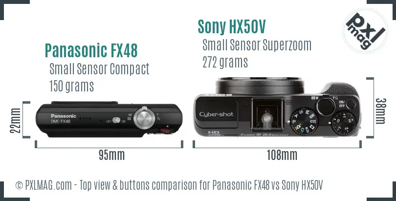 Panasonic FX48 vs Sony HX50V top view buttons comparison