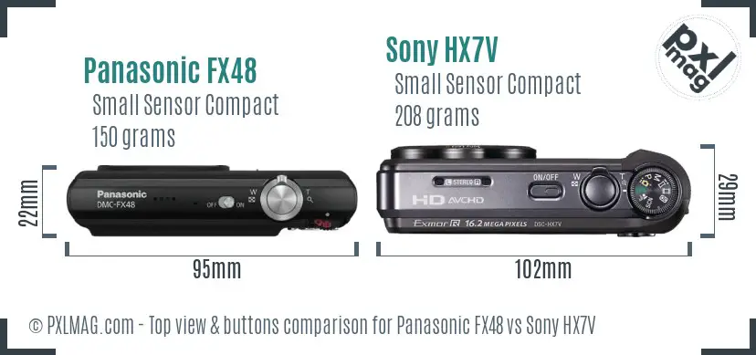Panasonic FX48 vs Sony HX7V top view buttons comparison