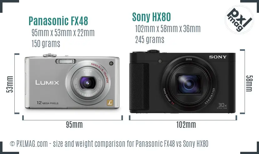 Panasonic FX48 vs Sony HX80 size comparison
