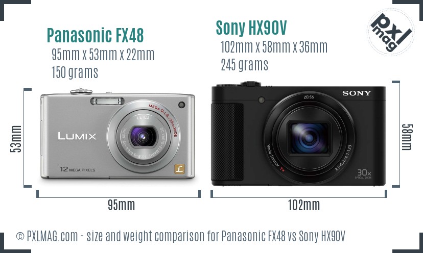 Panasonic FX48 vs Sony HX90V size comparison