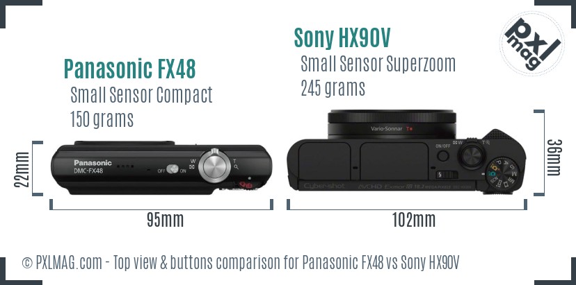 Panasonic FX48 vs Sony HX90V top view buttons comparison