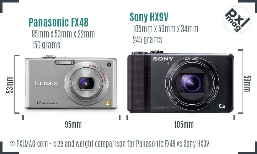 Panasonic FX48 vs Sony HX9V size comparison Panasonic FX48 vs Sony HX9V size comparison