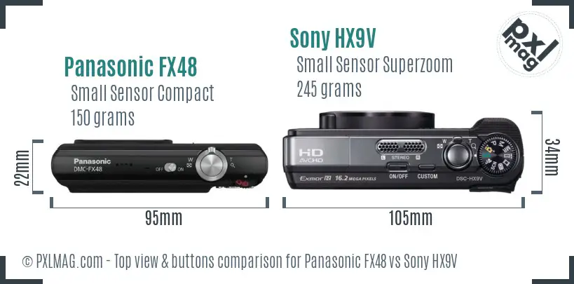 Panasonic FX48 vs Sony HX9V top view buttons comparison Panasonic FX48 vs Sony HX9V top view buttons comparison