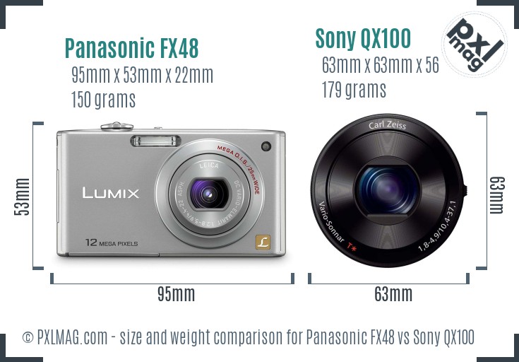 Panasonic FX48 vs Sony QX100 size comparison Panasonic FX48 vs Sony QX100 size comparison