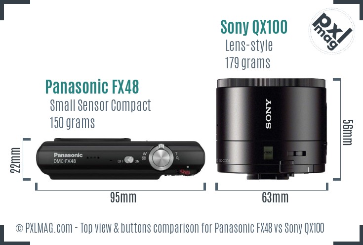 Panasonic FX48 vs Sony QX100 top view buttons comparison