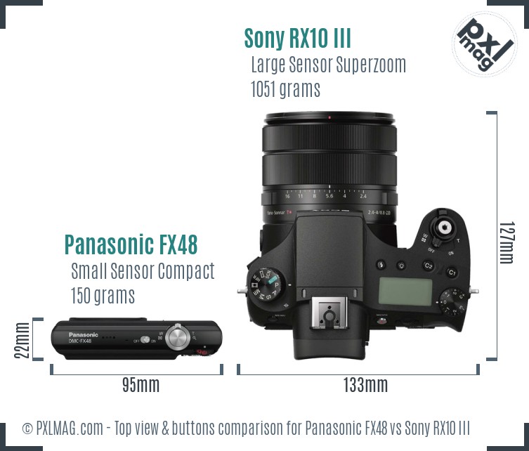 Panasonic FX48 vs Sony RX10 III top view buttons comparison