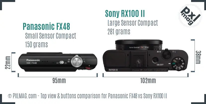 Panasonic FX48 vs Sony RX100 II top view buttons comparison