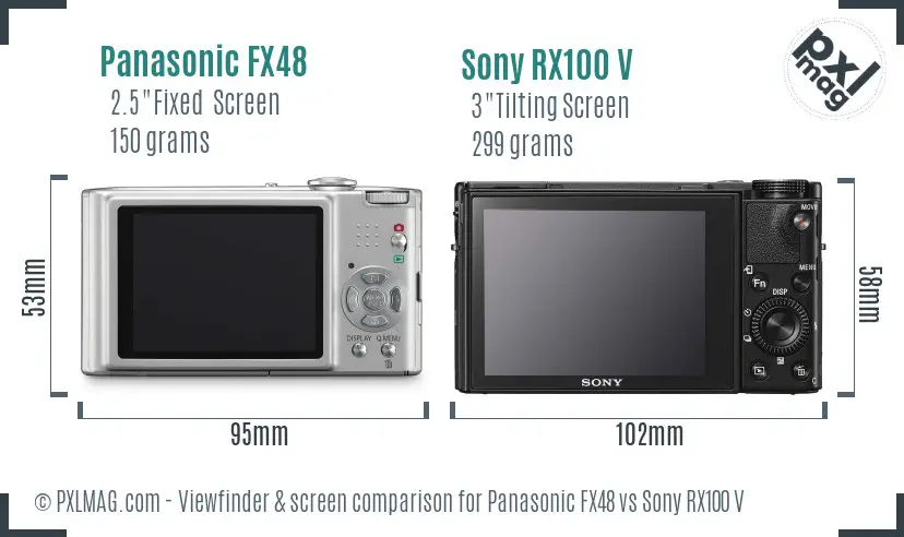 Panasonic FX48 vs Sony RX100 V Screen and Viewfinder comparison