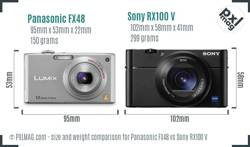 Panasonic FX48 vs Sony RX100 V size comparison