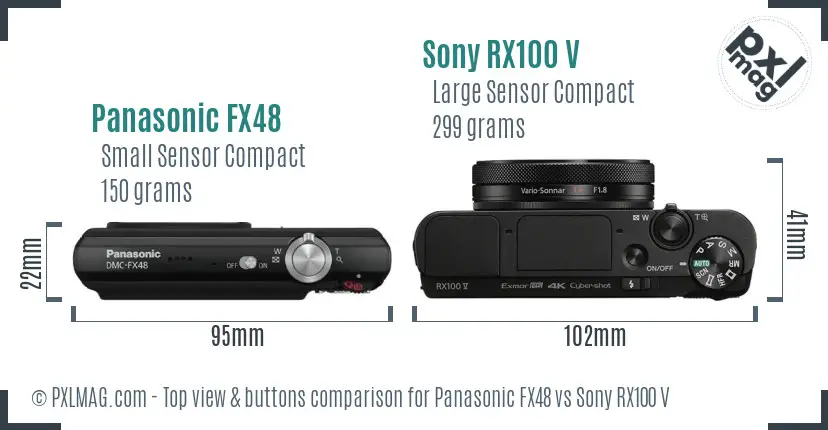 Panasonic FX48 vs Sony RX100 V top view buttons comparison