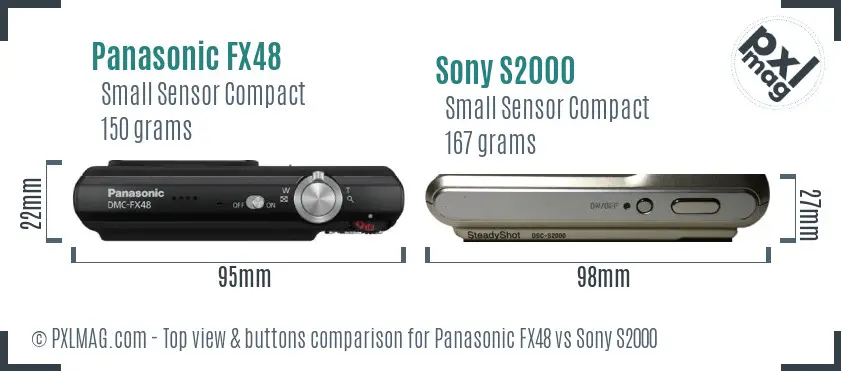 Panasonic FX48 vs Sony S2000 top view buttons comparison Panasonic FX48 vs Sony S2000 top view buttons comparison