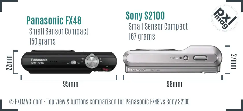 Panasonic FX48 vs Sony S2100 top view buttons comparison Panasonic FX48 vs Sony S2100 top view buttons comparison