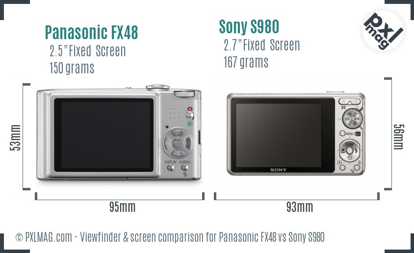 Panasonic FX48 vs Sony S980 Screen and Viewfinder comparison