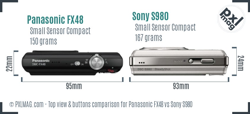 Panasonic FX48 vs Sony S980 top view buttons comparison