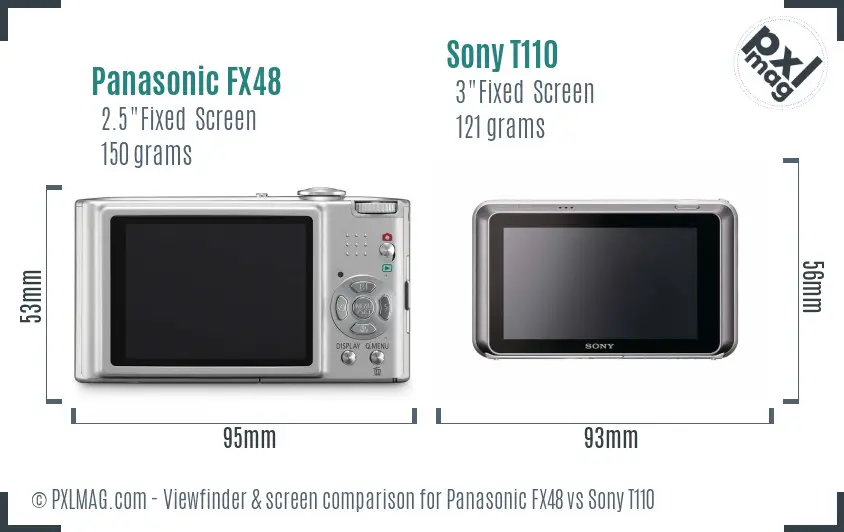 Panasonic FX48 vs Sony T110 Screen and Viewfinder comparison
