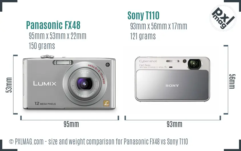 Panasonic FX48 vs Sony T110 size comparison