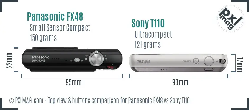 Panasonic FX48 vs Sony T110 top view buttons comparison