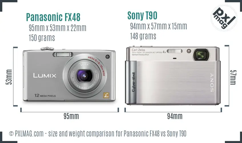 Panasonic FX48 vs Sony T90 size comparison