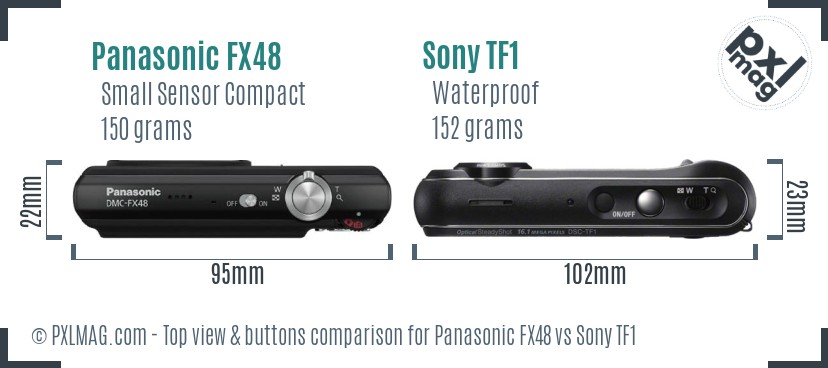 Panasonic FX48 vs Sony TF1 top view buttons comparison