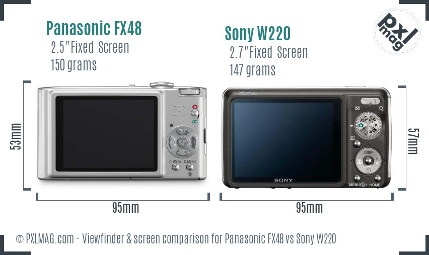 Panasonic FX48 vs Sony W220 Screen and Viewfinder comparison