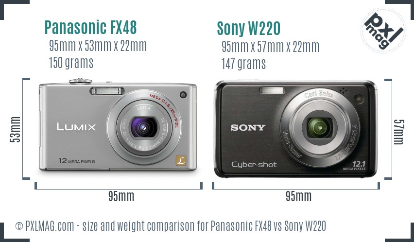 Panasonic FX48 vs Sony W220 size comparison