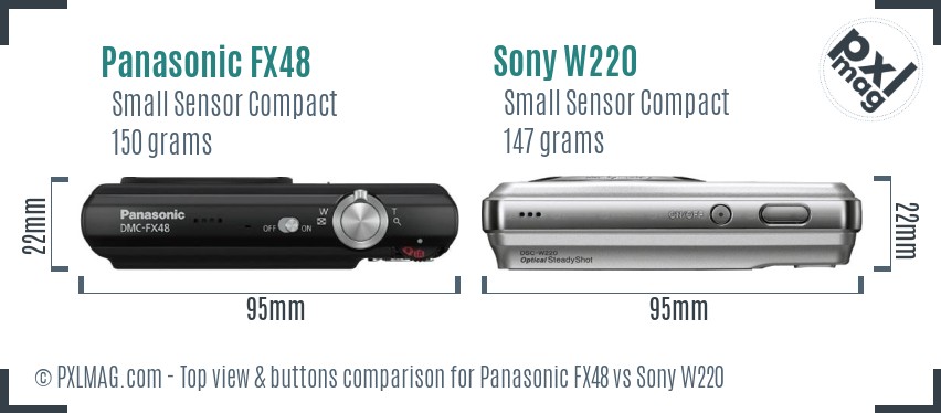 Panasonic FX48 vs Sony W220 top view buttons comparison