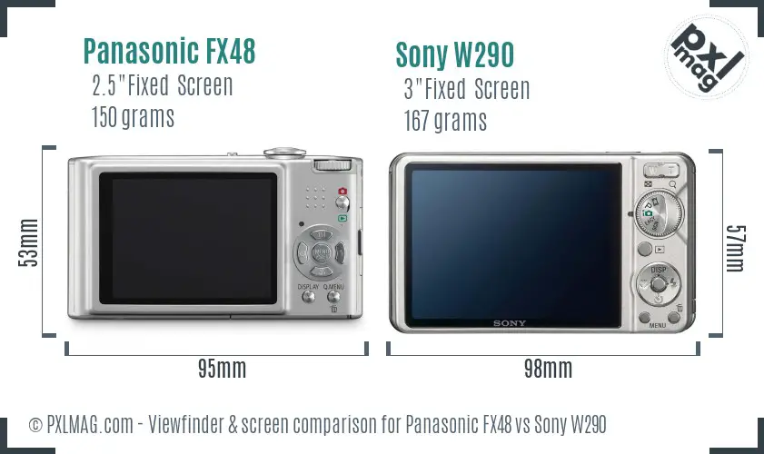 Panasonic FX48 vs Sony W290 Screen and Viewfinder comparison