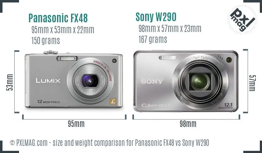 Panasonic FX48 vs Sony W290 size comparison