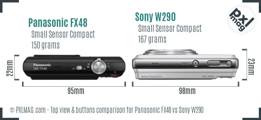 Panasonic FX48 vs Sony W290 top view buttons comparison