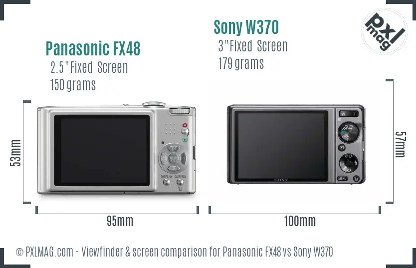 Panasonic FX48 vs Sony W370 Screen and Viewfinder comparison