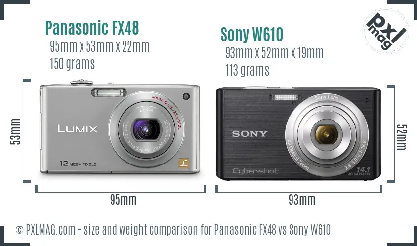 Panasonic FX48 vs Sony W610 size comparison