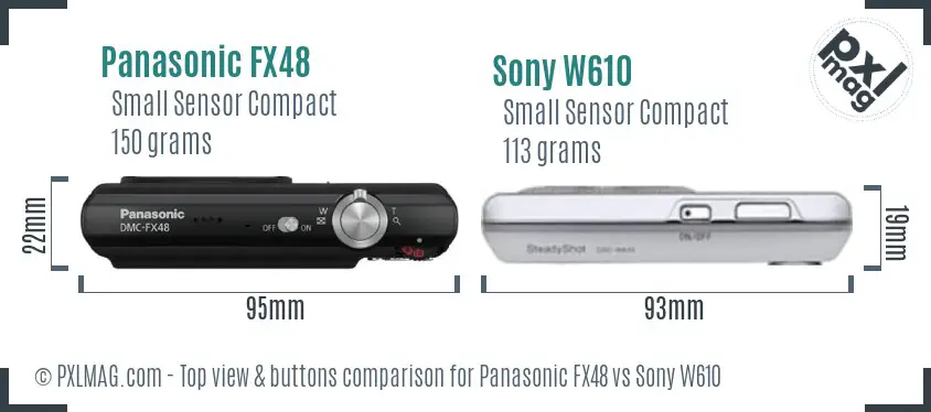 Panasonic FX48 vs Sony W610 top view buttons comparison