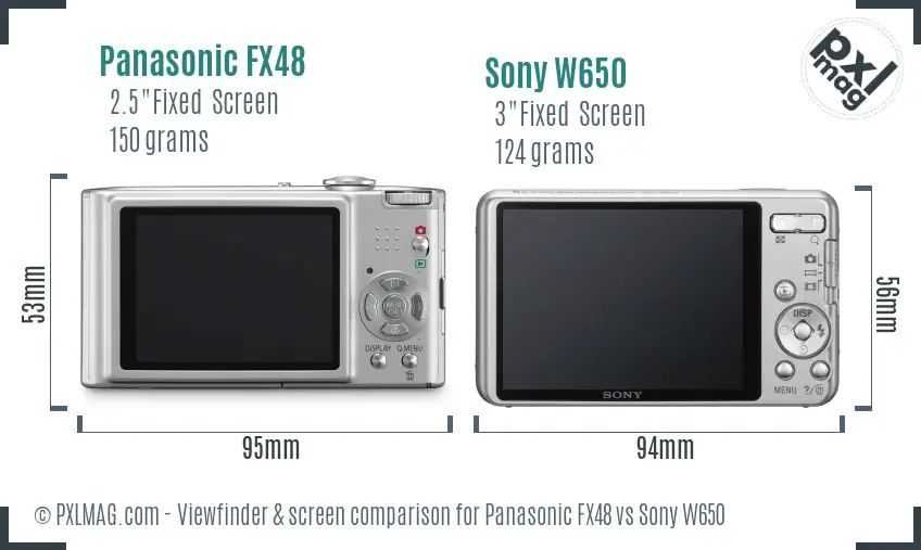 Panasonic FX48 vs Sony W650 Screen and Viewfinder comparison