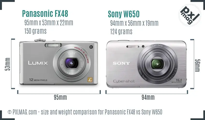 Panasonic FX48 vs Sony W650 size comparison