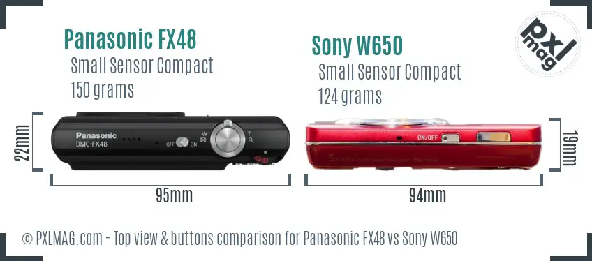 Panasonic FX48 vs Sony W650 top view buttons comparison