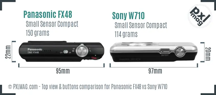 Panasonic FX48 vs Sony W710 top view buttons comparison Panasonic FX48 vs Sony W710 top view buttons comparison