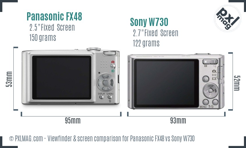 Panasonic FX48 vs Sony W730 Screen and Viewfinder comparison