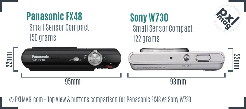 Panasonic FX48 vs Sony W730 top view buttons comparison