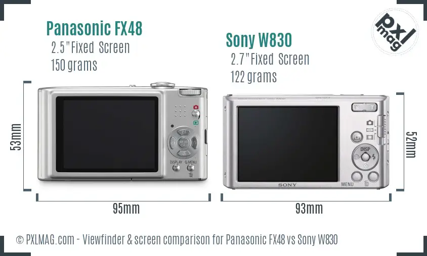 Panasonic FX48 vs Sony W830 Screen and Viewfinder comparison