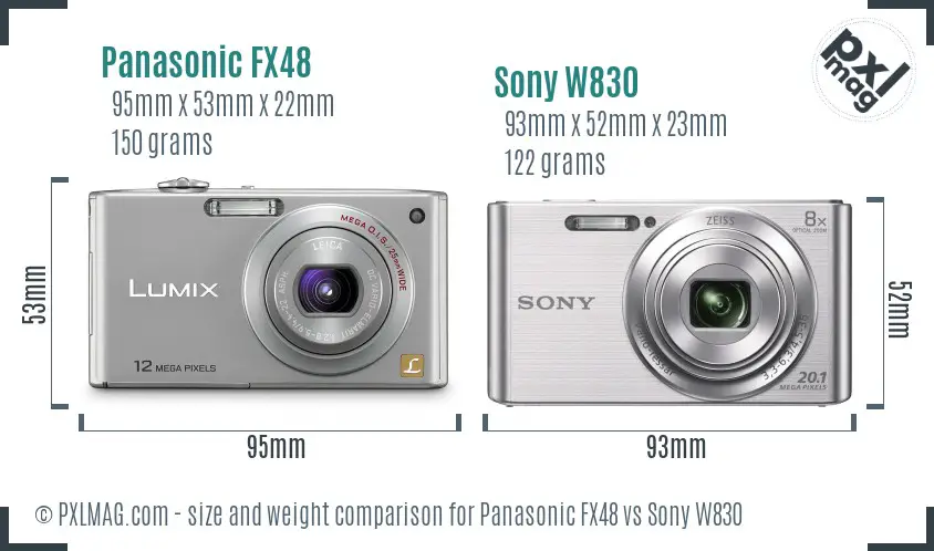 Panasonic FX48 vs Sony W830 size comparison