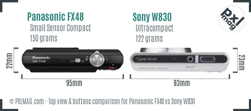 Panasonic FX48 vs Sony W830 top view buttons comparison