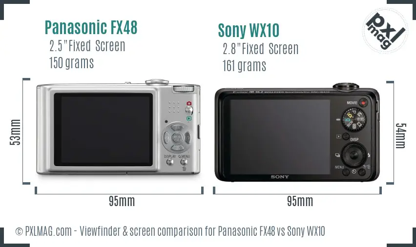 Panasonic FX48 vs Sony WX10 Screen and Viewfinder comparison