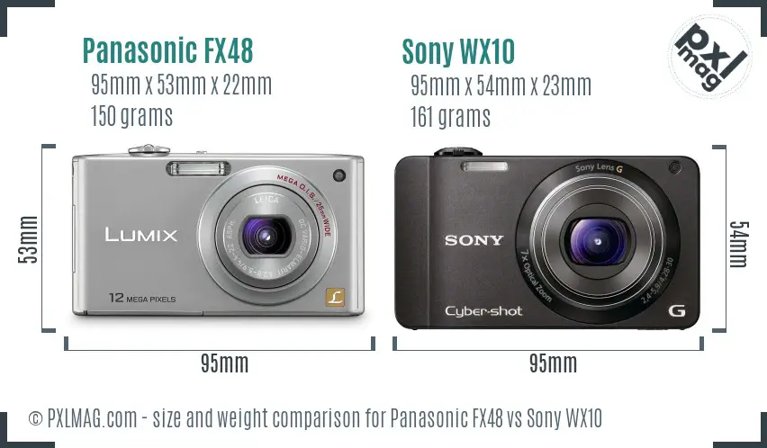 Panasonic FX48 vs Sony WX10 size comparison