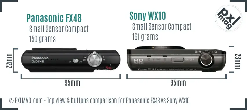 Panasonic FX48 vs Sony WX10 top view buttons comparison