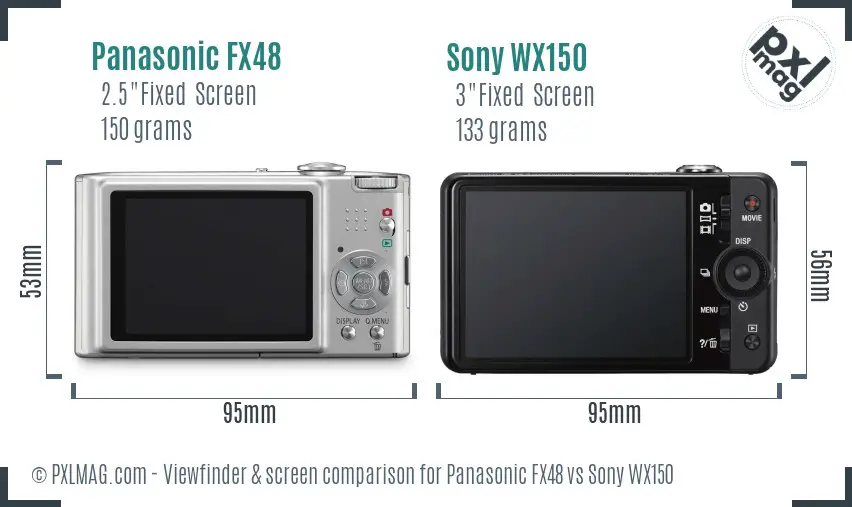 Panasonic FX48 vs Sony WX150 Screen and Viewfinder comparison